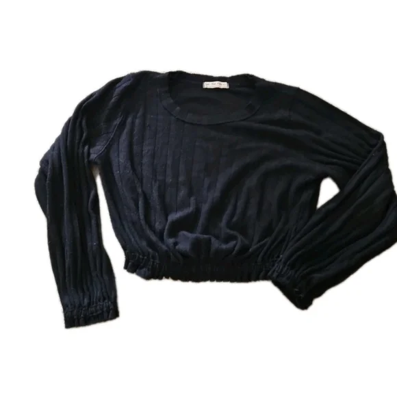 We The Free Womens Black Cropped Ribbed Knit Long Sleeve Top S - Picture 8 of 13